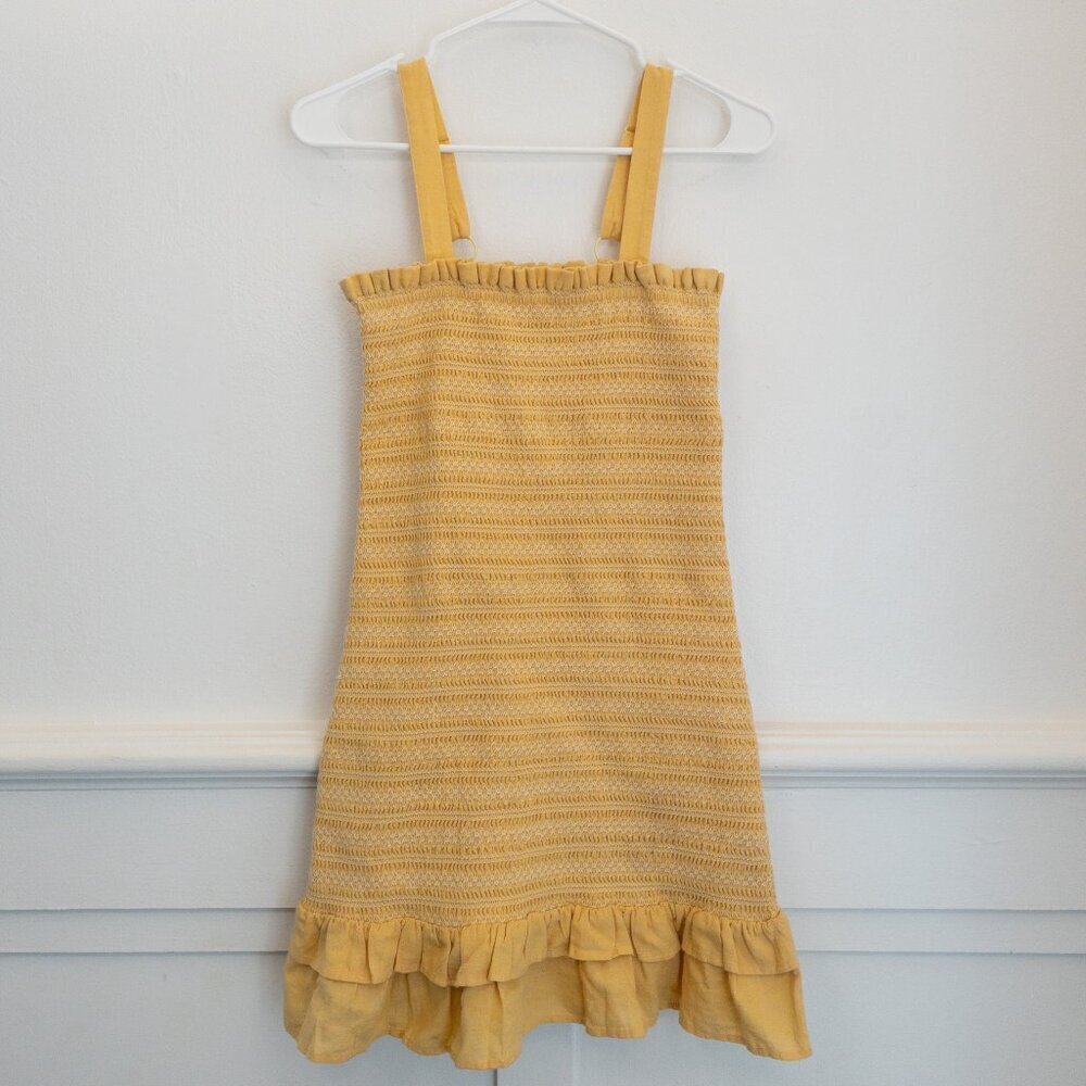 American Eagle Yellow Ruffle Hem Smocked Sundress XS Cotton Linen Blend